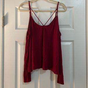 Maroon cut out shoulder, long sleeve top. Size M.